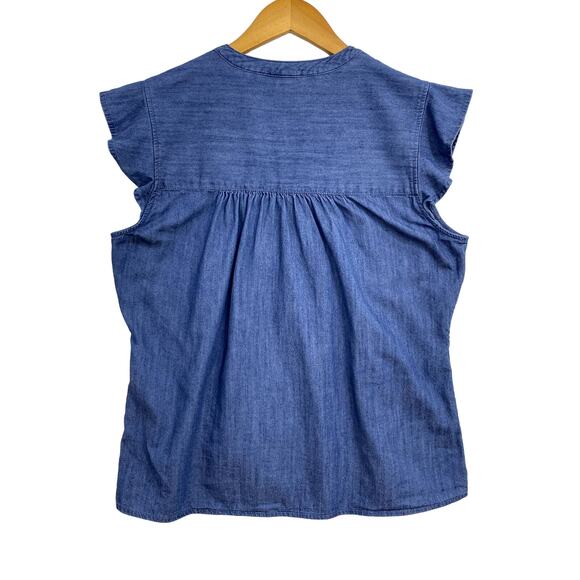 Tommy Hilfiger Denim Top Womens Medium Blue Button Up V-Neck Pin Tuck Sleeveless - Picture 3 of 9